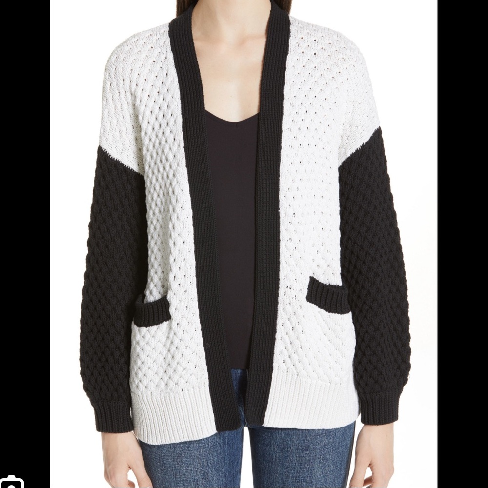 Co Silk & Cotton Cardigan in Black and White